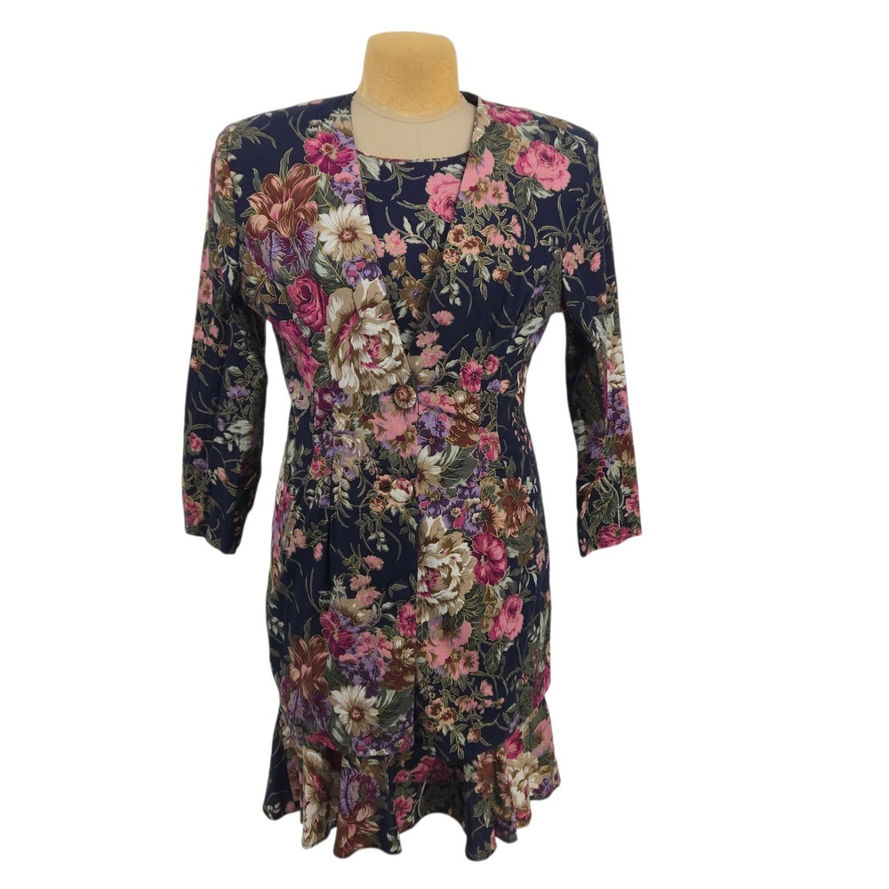 Just In Thyme Ltd Dress and Jacket Set Women Size 14 Floral 2 Piece‎ Vintage 90s